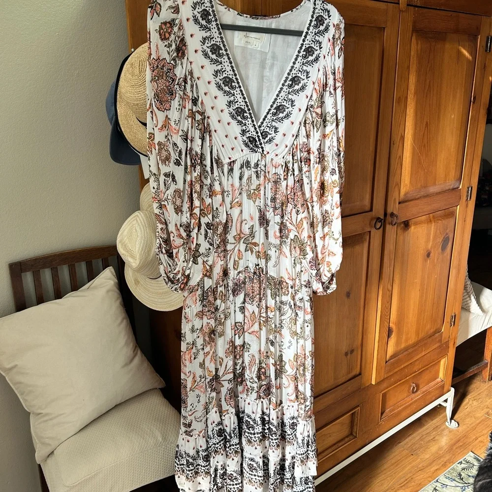 Floral Bohemian Maxi Dress - Cream and Brown - Picture 6 of 8